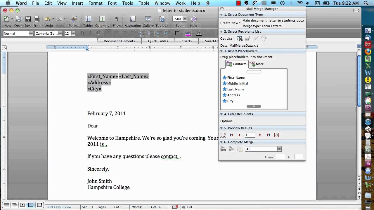 how do you merge to email on microsoft words for mac